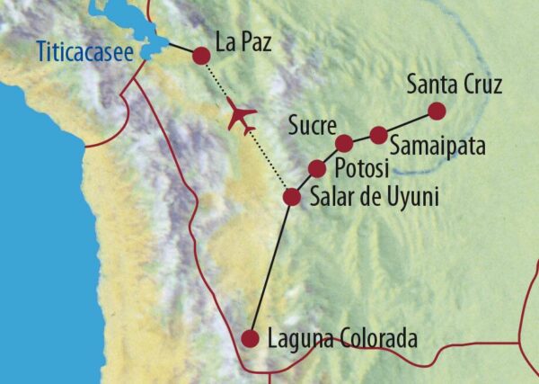 Bolivien Zu den Ursprüngen Südamerikas Farbenprächtige Laguna Colorada Karte