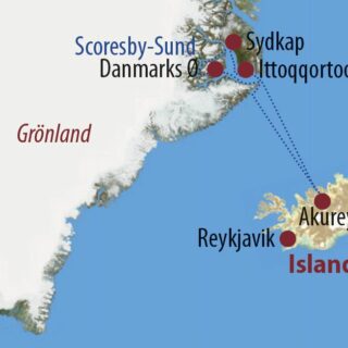 Karte Reise Grönland Scoresby-Sund: Eisberge und Nordlichter 2022