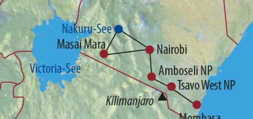 Karte Reise Kenia Von der Masai Mara an den Indischen Ozean 2022