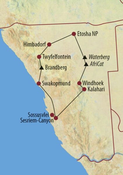 Namibia Höhepunkte Namibias bei den San Karte