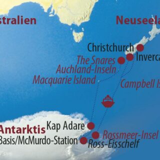 Karte Reise Neuseeland • Subantarktische Inseln • Antarktis Abenteuer Rossmeer intensiv 2022