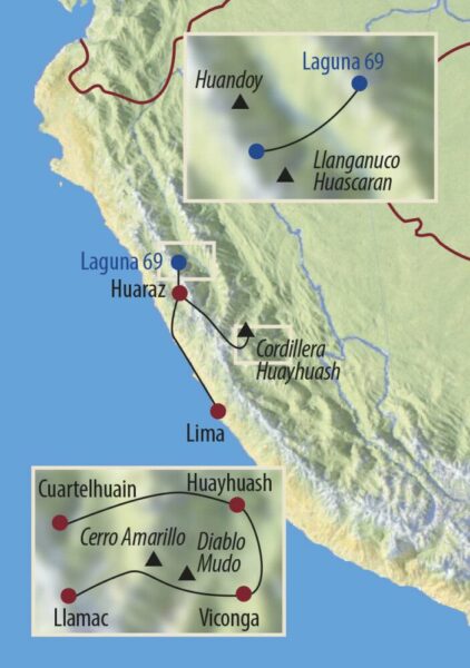 Peru | Cordillera Huayhuash Mythos der Anden Landschaften in der Cordillera Huayhuash Karte