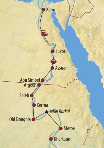 Sudan • Ägypten Entlang des Nil von Khartoum nach Kairo Sphinx Karte