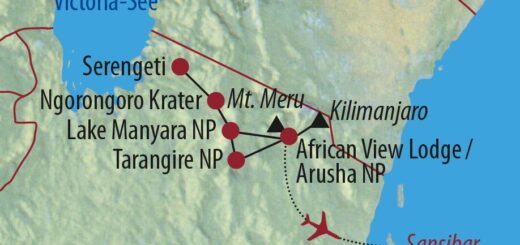 Karte Reise Tansania Mount Meru und Kilimanjaro 2022