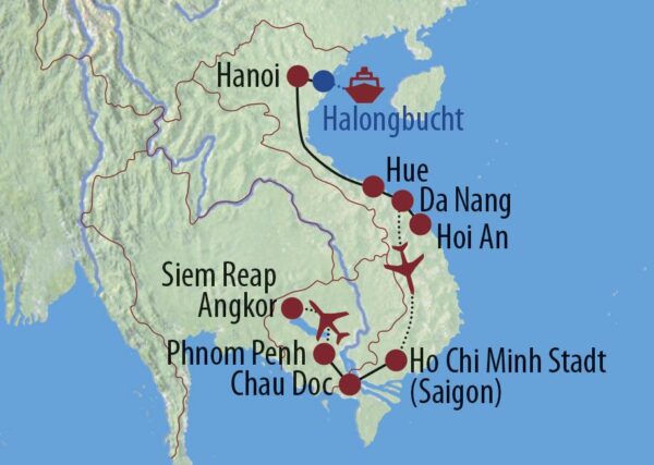 Vietnam • Kambodscha Magie und Mythos Indochinas Unterwegs im Ao Dai, der traditionellen Tracht der Vietnamesinnen Karte