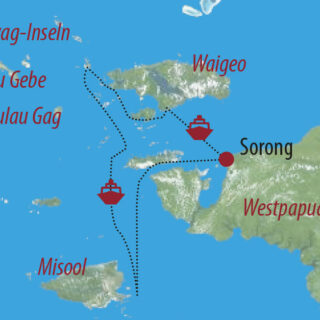 Karte Reise Indonesien | Westpapua • Raja Ampat Kreuzfahrt im Inselparadies der vier Rajas 2022