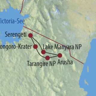 Karte Reise Tansania Wildnis zwischen Kilimanjaro und Serengeti 2022