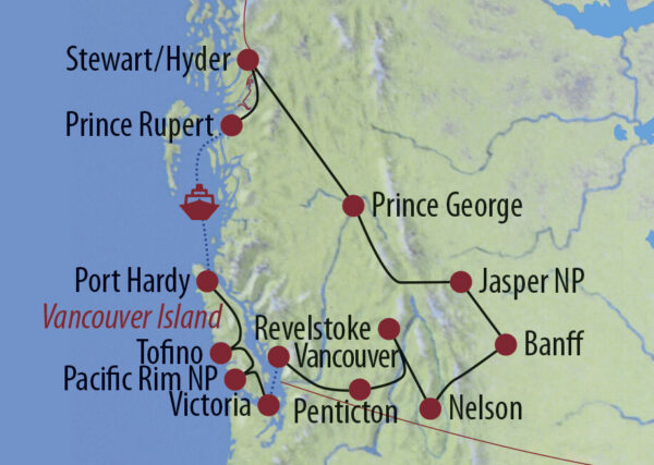 Kanada | Alberta • British Columbia Den Westen entdecken – mit Inside Passage Der herrliche Pacific Rim NP an der Westküste Vancouver Islands Karte