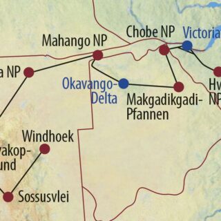 Karte Reise Namibia • Botswana • Simbabwe Afrika von seiner schönsten Seite 2022