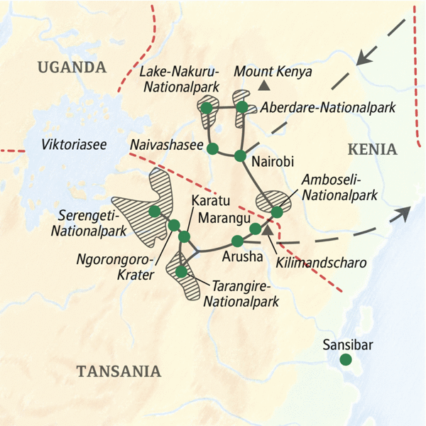 Kenia und Tansania gefuehrte Rundreisen 2025