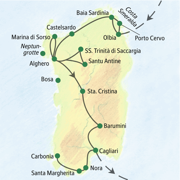 Geruhsame Studienreise nach Sardinien mit wenigen Hotelwechseln 2025