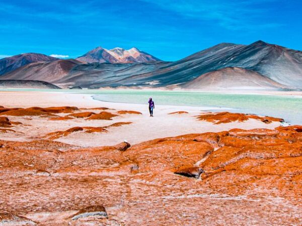 Frau am Salzsee in der Atacama Wüste