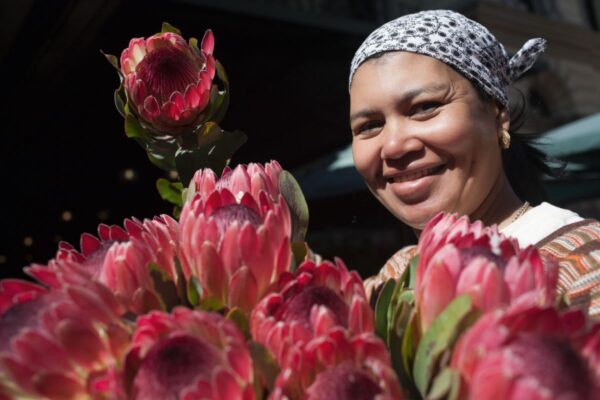 Händlerin mit Protea