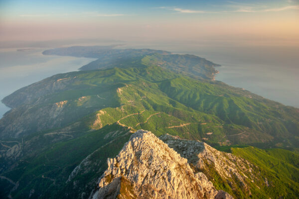 View,Of,Mount,Athos,Peninsula,From,The,Top,,Chalkidiki,,Greece