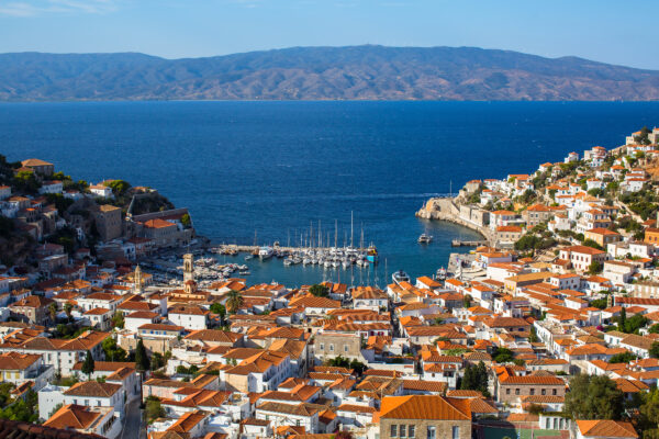 Panoramic,View,Of,Marina,And,The,Hydra,Island,,Aegean,Sea,