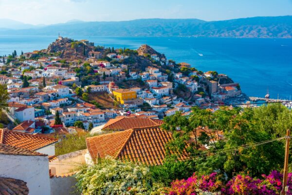 Aerial,View,Of,Hydra,Town,In,Greece.