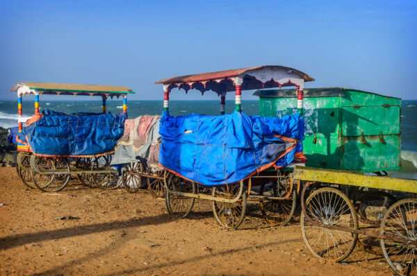 Old,Carts,On,Beach,In,Pondicherry,,Tamil,Nadu,,India