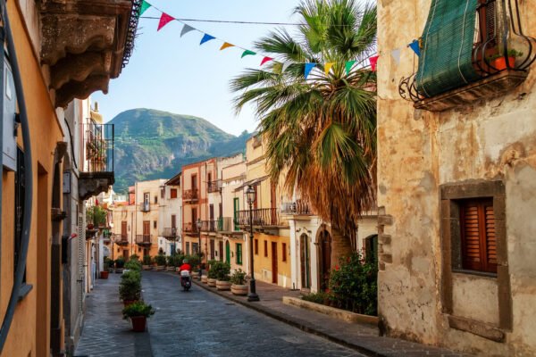 Lipari,Old,Town,Narrow,Street,,Lipari,Island,,Sicily,,Italy