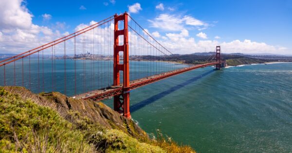 San,Francisco,Bay,Panorama,With,Red,Colored,Golden,Gate,Bridge