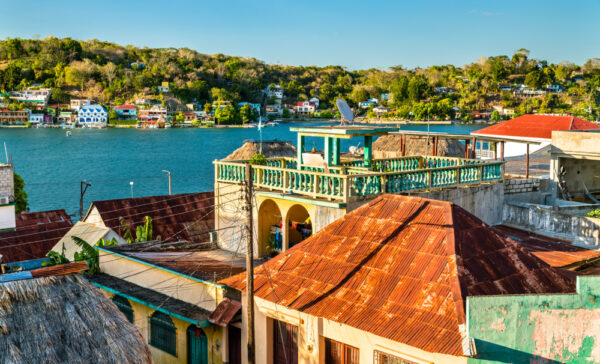 Aerial,View,Of,Houses,In,Flores,-,El,Peten,,Guatemala