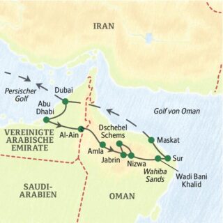 Reiseroute Arabische Emirate – Oman – Höhepunkte 2026  | Tinta Tours Erlebnisreisen