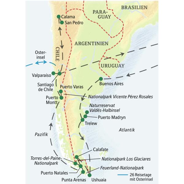 Reiseroute Argentinien – Chile – mit Atacamawüste  | Tinta Tours Erlebnisreisen 2026