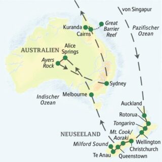 Reiseroute Australien-Neuseeland – zum Kennenlernen 2026  | Tinta Tours Erlebnisreisen