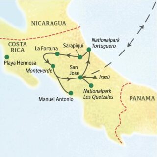Reiseroute Costa Rica – Vulkane und Nebelwälder 2026  | Tinta Tours Erlebnisreisen