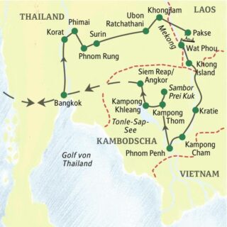 Reiseroute Kambodscha – Laos – Thailand – das Land der Khmer 2026  | Tinta Tours Erlebnisreisen