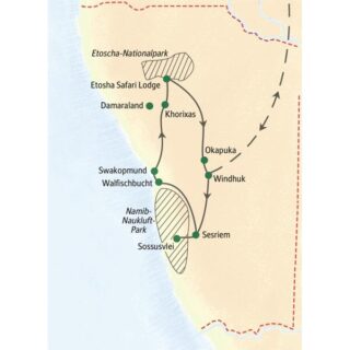 Reiseroute Namibia – mit Viktoriafällen und Caprivi 2026  | Tinta Tours Erlebnisreisen