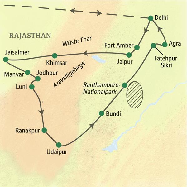 Reiseroute Rajasthan – zum Kennenlernen  | Tinta Tours Erlebnisreisen 2026