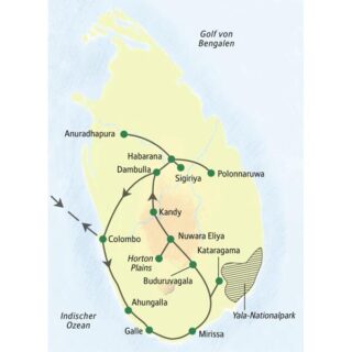 Reiseroute Sri Lanka – Höhepunkte 2026  | Tinta Tours Erlebnisreisen