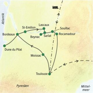 Reiseroute Eine Studiosus-Reise in den Südwesten von Frankreich