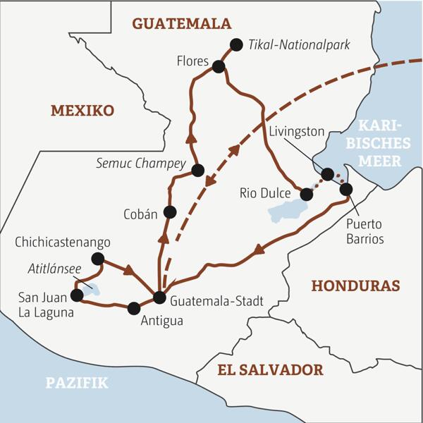 Reisekarte Guatemala Gruppenreise junge Erwachsene 2026