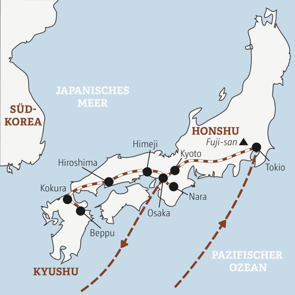 Reisekarte Japan Gruppenreise junge Erwachsene 2026
