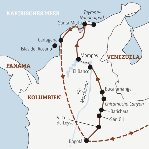 Reisekarte Kolumbien Gruppenreise junge Erwachsene 2026