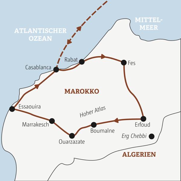 Reisekarte Marokko Gruppenreise junge Erwachsene 2026