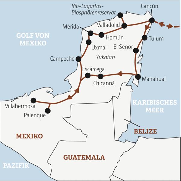 Reisekarte Mexiko Gruppenreise junge Erwachsene 2026