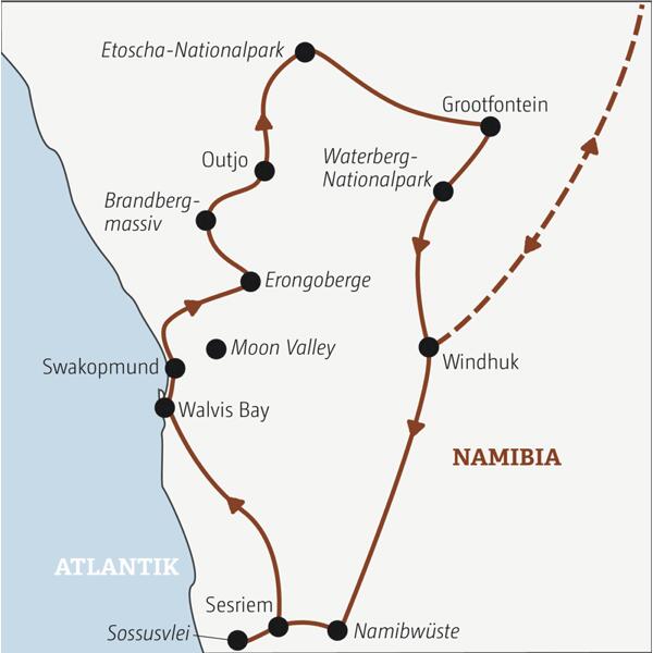 Reisekarte Namibia Gruppenreise junge Erwachsene 2026
