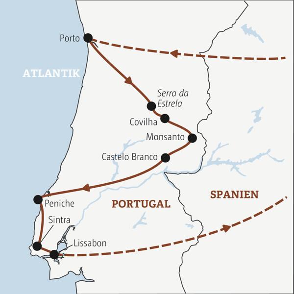 Reisekarte Portugal Gruppenreise junge Erwachsene 2026