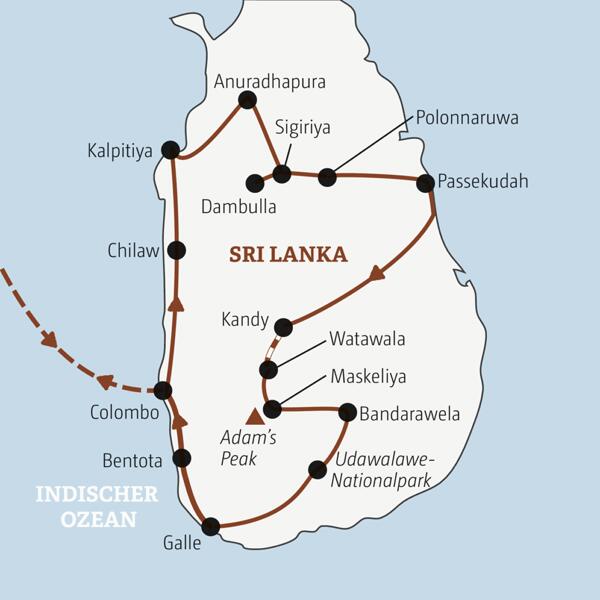 Reisekarte Sri Lanka Gruppenreise junge Erwachsene 2026