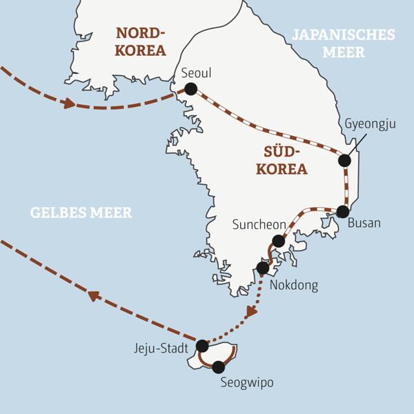 Reisekarte Südkorea Gruppenreise junge Erwachsene 2026