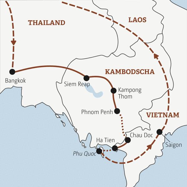 Reisekarte Thailand – Kambodscha – Vietnam Gruppenreise junge Erwachsene 2026